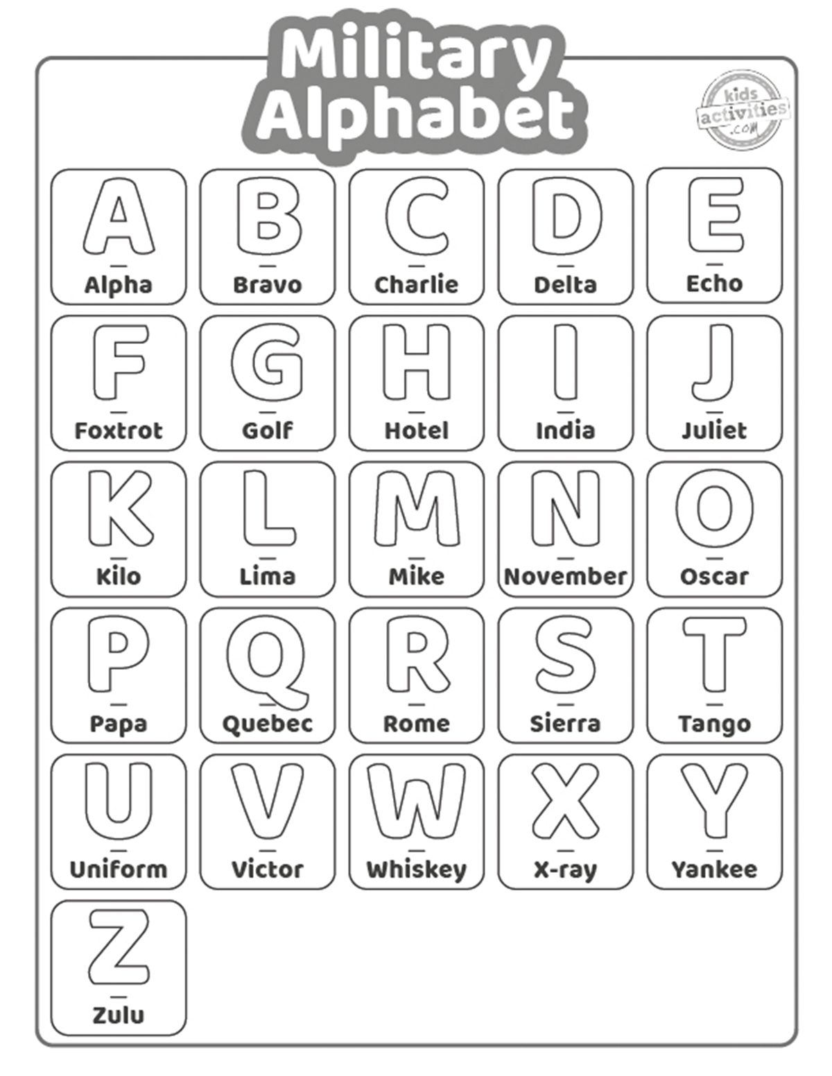magnificent military alphabet printable for kids! | kids